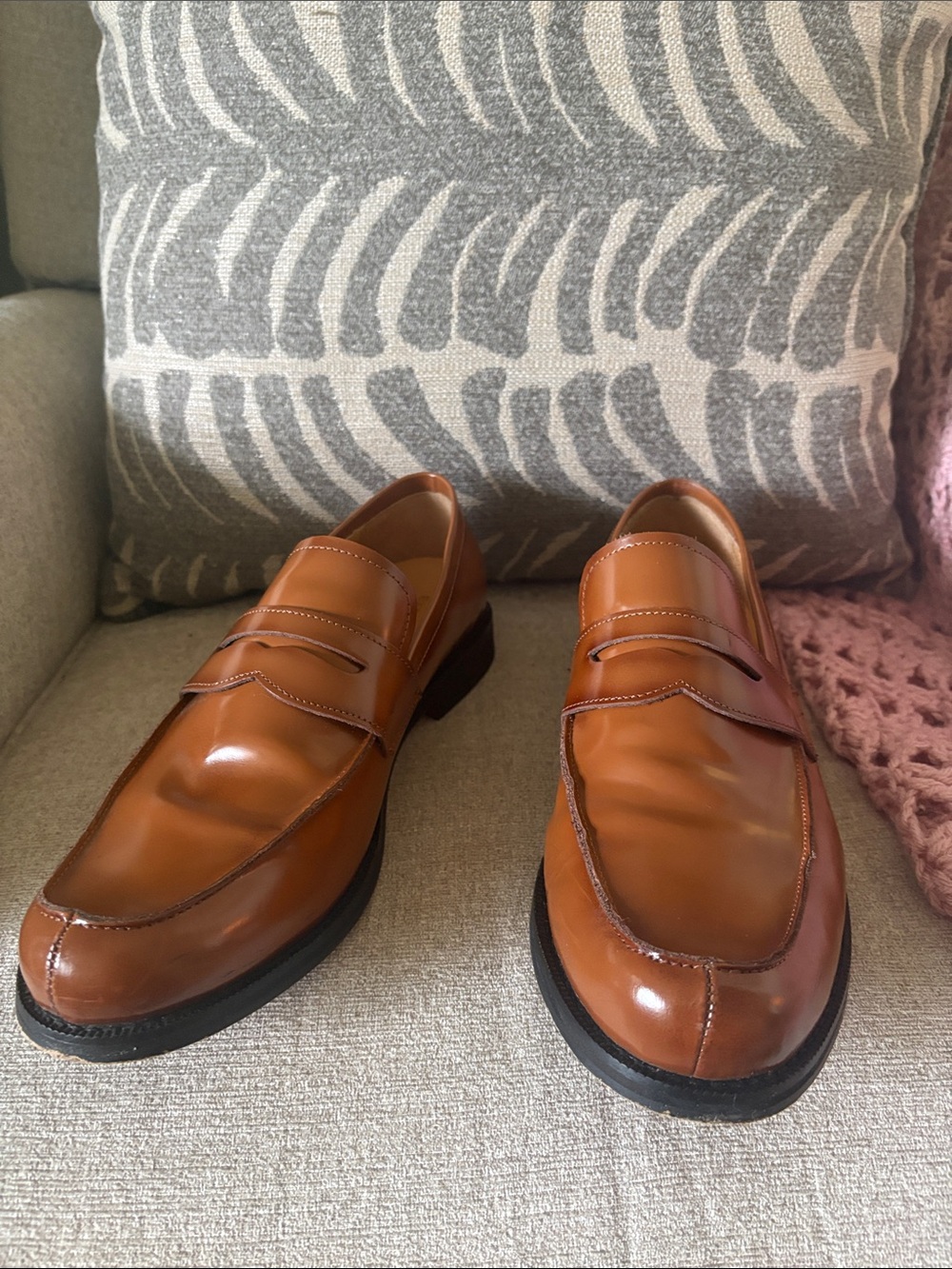 Express Men's Cognac Leather Penny Loafers